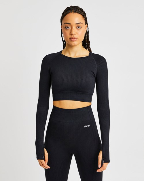 AYBL Luxe Seamless Long Sleeve Crop Top Schwarz | 71984-KDYV