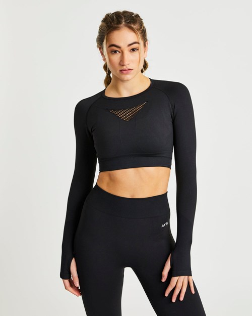 AYBL Motion Seamless Long Sleeve Crop Top Schwarz | 81469-IRSJ